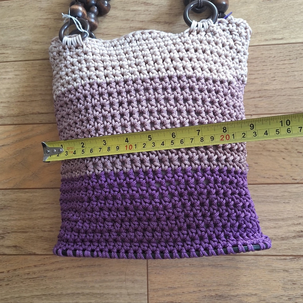 Elegant Crochet Shoulder Bag in Purple and Tan - Picture 8 of 9